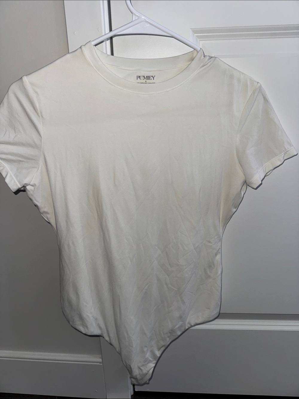 Pumiey White Short-Sleeve Crewneck Bodysuit